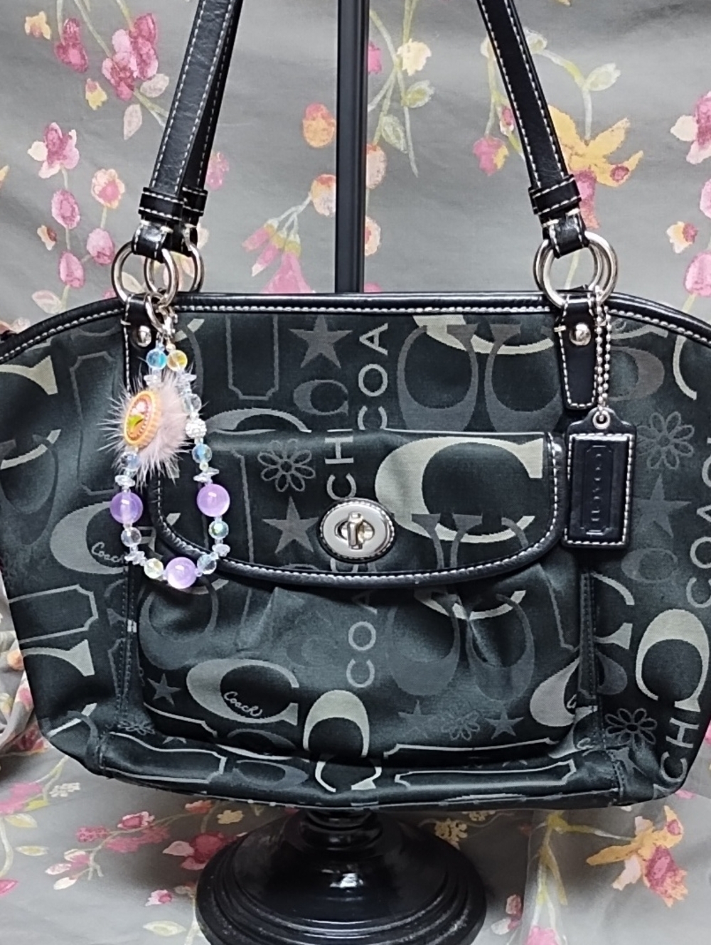 VTG Leah Coach Black Signature Logo Shoulder Bag with Turnlock, PLUSH NOT INCLUD - Picture 14 of 14